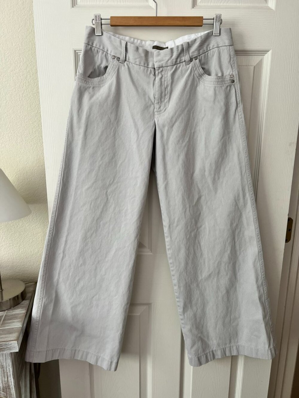 Vintage J Crew Wide Leg Cotton Pants Size 10 Ivory Ecru Mid Rise Y2K 90s